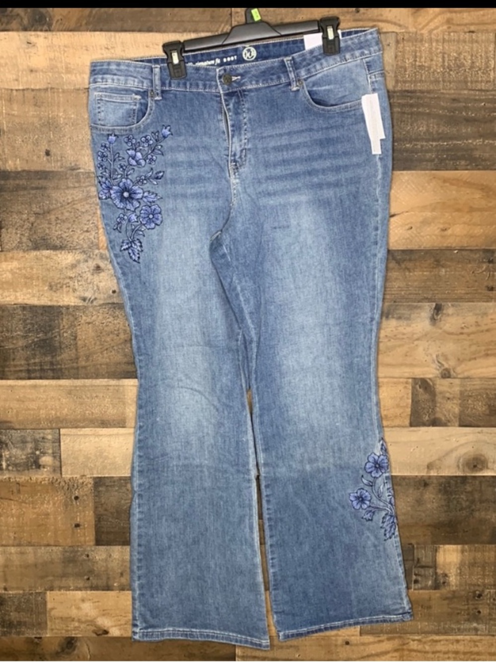 Westport Light Blue Denim Bootcut Jeans with Blue Floral Embroidery